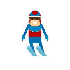 Vector illustration of ski jumper player  jumping on skis in uniform. Flat design winter sport.