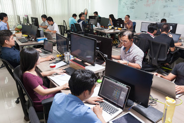 Asian Software Developers Business People Sitting Desk Working