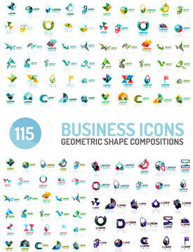Geometric abstract composition icons. Modern paper origami style logos