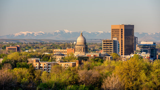 Snow Capped Owyhee Mountains And Idaho Capital