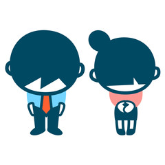 頭を下げる男女