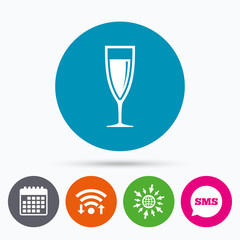 Glass of champagne sign icon. Alcohol drink.
