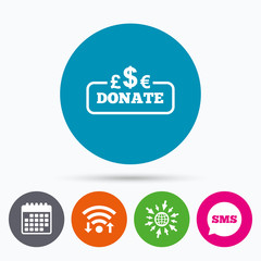 Donate sign icon. Multicurrency symbol.