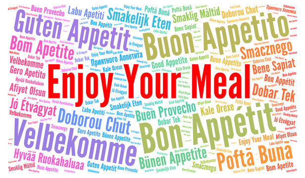 Enjoy your meal in different languages word cloud