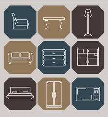 Furniture Decorative Icons Set. Vector Illustration