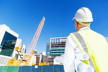 Engineer builder at construction site