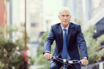 Fototapeta premium Successful businessman riding bicycle