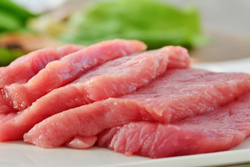 Meat slices, raw red meat