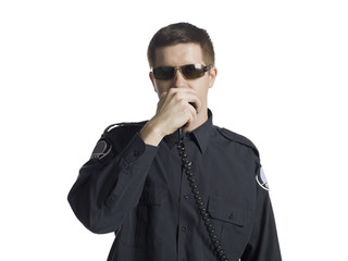 policeman talking on the radio