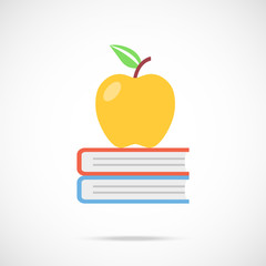 Books and apple flat icon. Education concept. Vector illustration