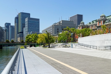 大阪 中之島公園とビル群