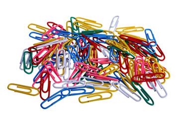 Colorful paperclips isolated on white background