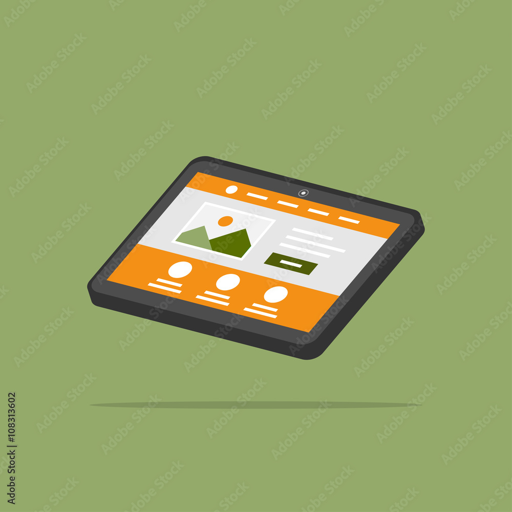 Poster web page tablet 3d isolated vector illustration. tablet web design 3d creative concept. isolated web