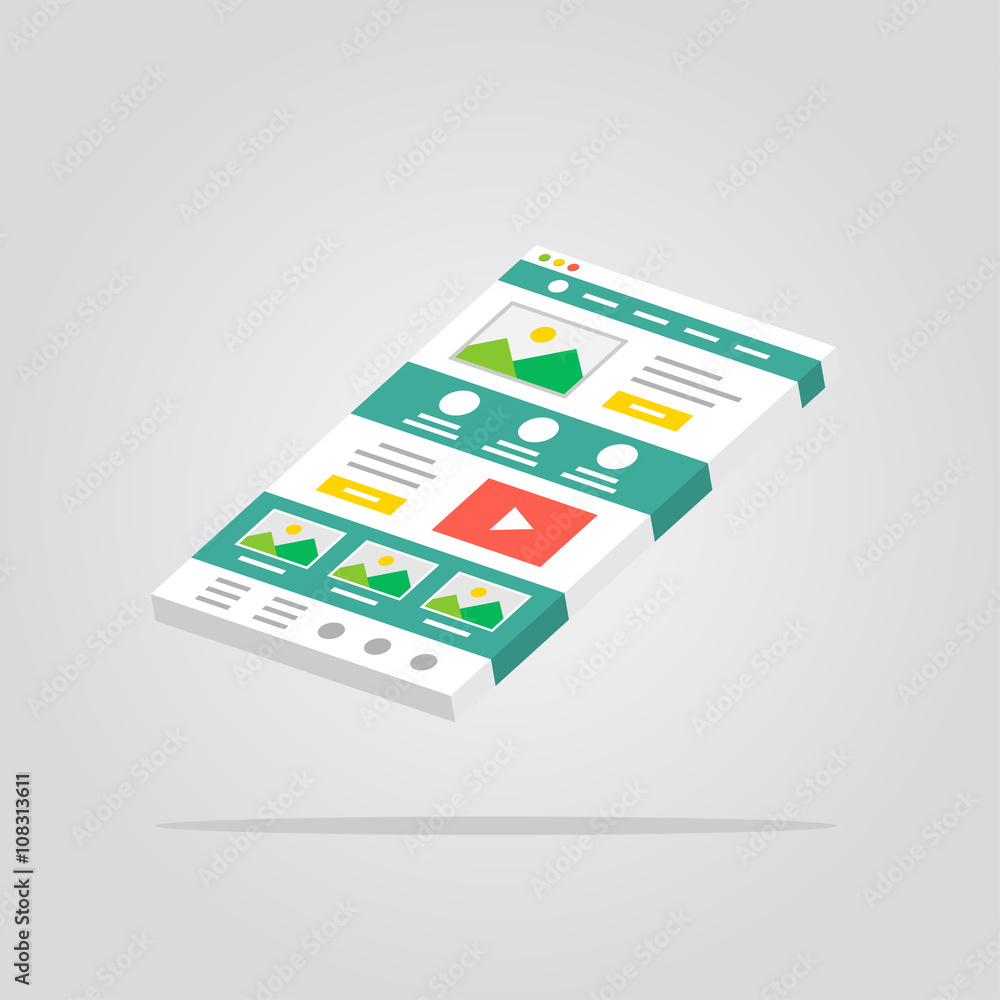 Poster web page 3d isolated vector illustration. web design technology 3d creative concept. website interfa