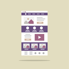 Naklejka premium Web page with different elements of content vector illustration. Web design creative concept. 