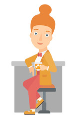 Woman sitting at bar.