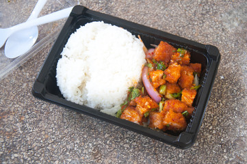 Spicy Thai food minced salmon closeup