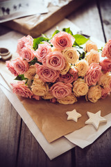 pink roses, craft paper