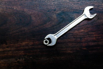 Spanners of various sizes isolated on the wooden