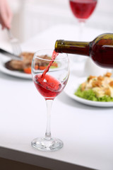 Dinner with wine in restaurant