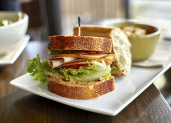 Zelfklevend Fotobehang Turkey Sandwich with Bacon and Cheese © Pamela Au