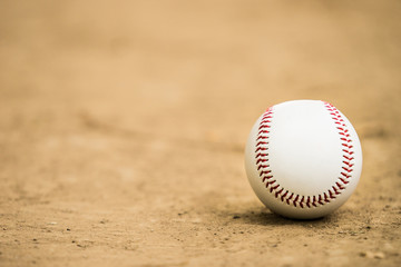 close-up baseball on the infield