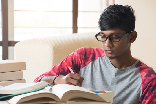 indian college student doing homework
