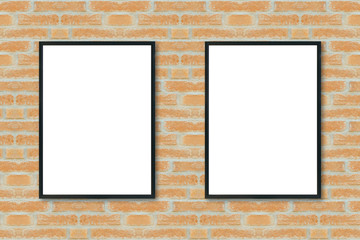 Mock up blank poster picture frame on brick wall.