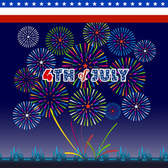 Happy 4th July independence day with fireworks background