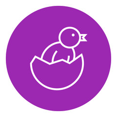 Chick peeking out of egg shell line icon.