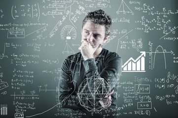 Teenager and blackboard