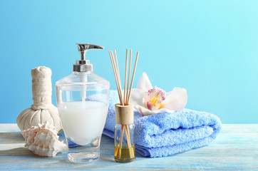 Spa treatment on blue background