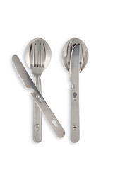 Travel set of knife, fork, spoon on a white background