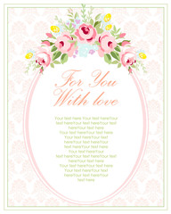 Wedding invitation card template with garden pink roses