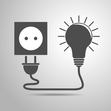 Plug, socket and light bulb - vector illustration