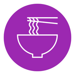 Bowl of noodles with pair chopsticks line icon.