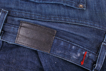 jeans closeup with blank leather label