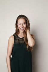 Beautiful woman in black dress, portrait