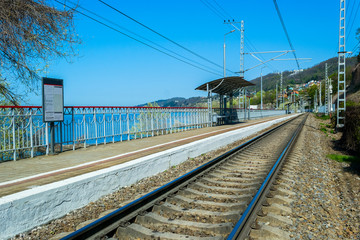 Fototapeta premium Old railway electric train station in Sochi, Russia