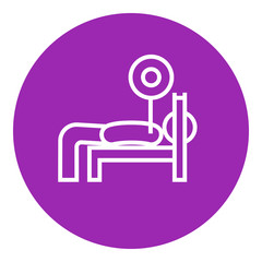 Man lying on bench and lifting barbell line icon.