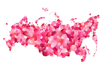  Russia. Silhouette of Russian federation map of rose petals
