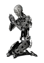 3D Illustration Male Cyborg on White