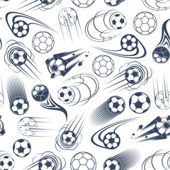 Naklejka premium Football or soccer balls seamless pattern 