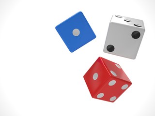 three dices on white background. 3d rendering.