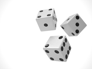 three dices on white background. 3d rendering.