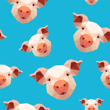 Seamless pattern - pig on blue background