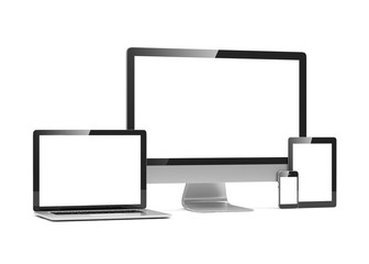 Ultimate web design, laptop, smartphone, tablet, computer, display. 3d rendering.