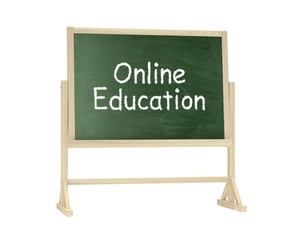 Online education concept. Blackboard, chalkboard isolated on white. 3d rendering.