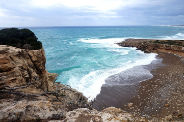 Fototapeta na wymiar Sea waves rocks background travel, tourism