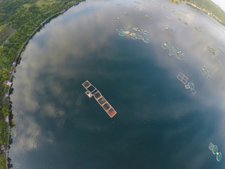 Aerial view of fish farm in Taal Lake